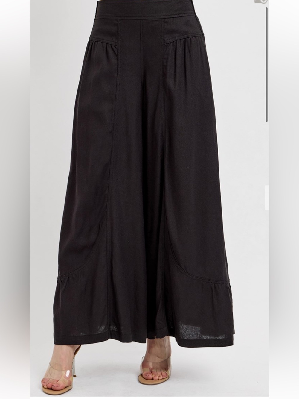 327 ❤️RISEN SHIRRING DETAILED PULL ON LINEN PANTS BLACK